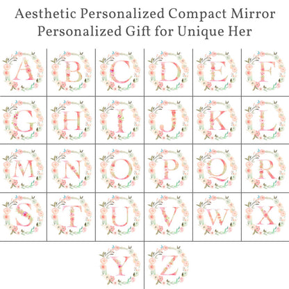 Personalized Gift Initial Compact Mirror w Makeup Bag for Women Sister Daughter Mom Wife, Floral Monogram Alphabet Small Mirror Ideal Gift on Birthday, Christmas, Graduation (J + Bag, ROSE GOLD)