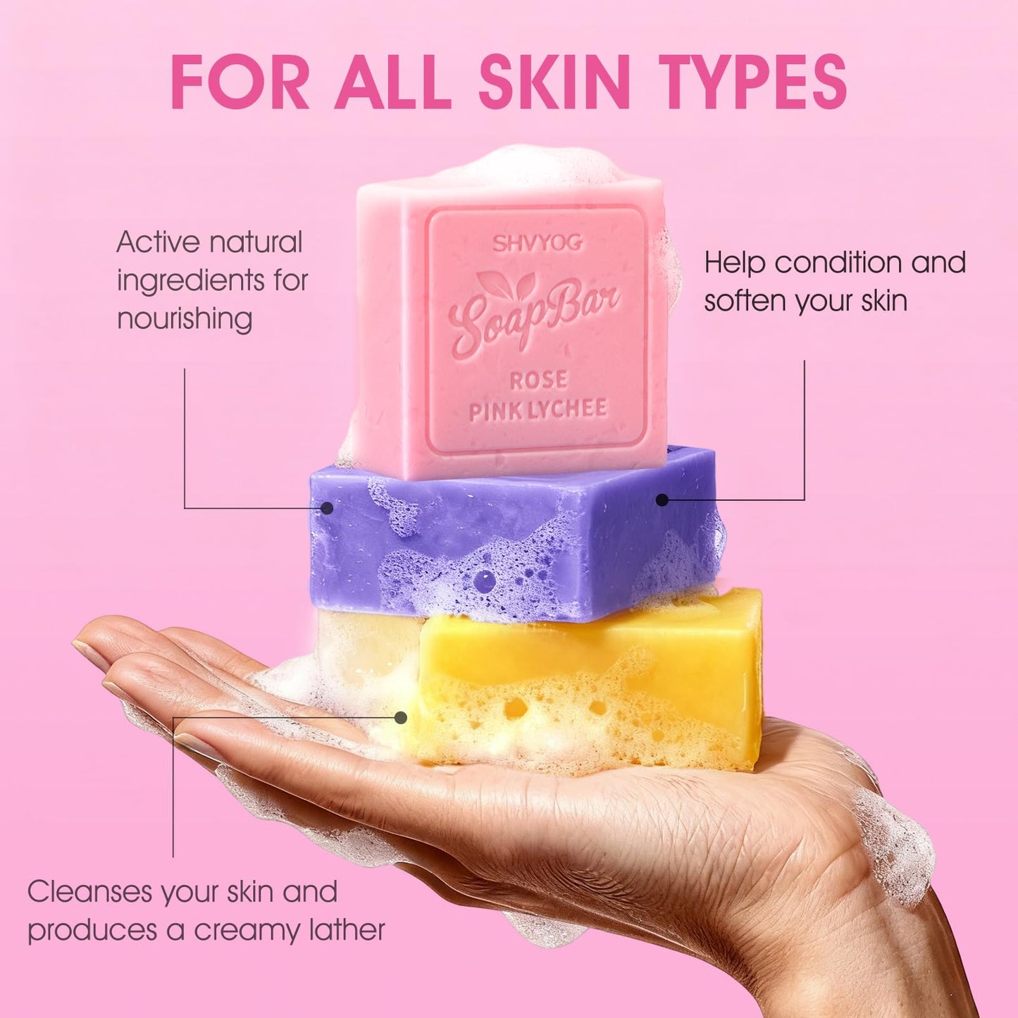SHVYOG Natural Soap Bar Gift Set, 6PCS Soap Mothers Day Gifts for Mom, with Organic Ingredients & Essential Oils, Cleanses & Softens Skin, Moisturizing, Gifts for Women - 100G*6