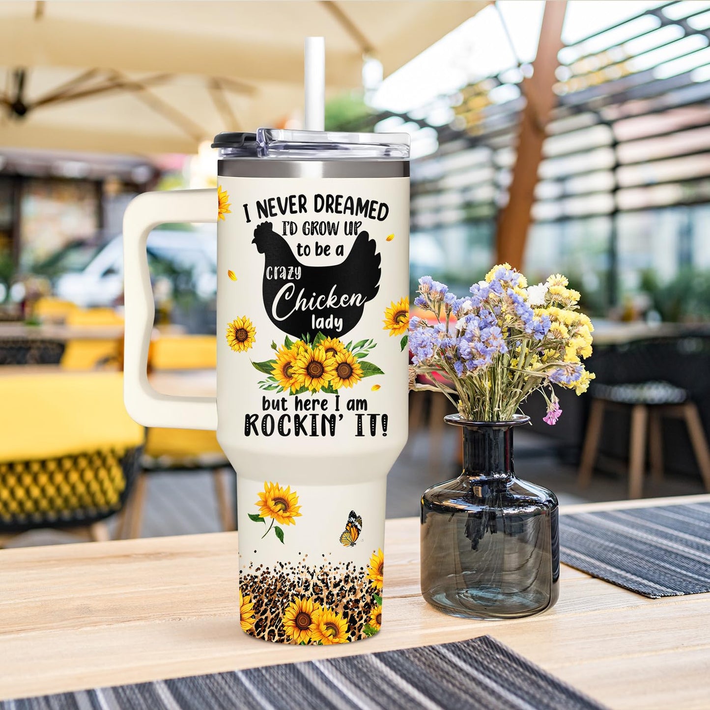 Chicken 40Oz Tumbler With Handle - Mothers Day & Birthday Gift Idea For Chicken Lovers