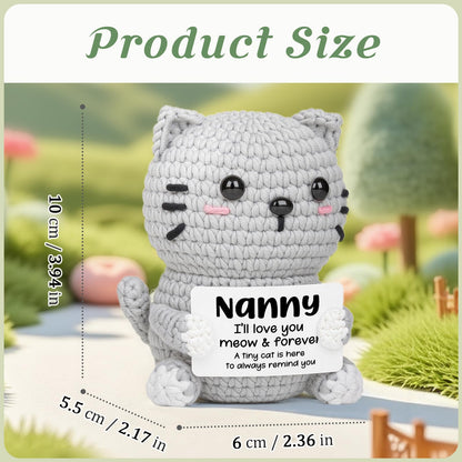 AceThrills Nanny Gifts, Birthday Gift for Nanny from Granddaughter Grandson, Grandma Handmade Emotional Positive Mini Crochet Cat