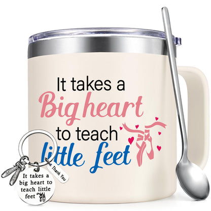 Lifecapido Dance Teacher Gifts, It Takes A Big Heart to Teach Little Feet Coffee Mug, Dance Teacher Appreciation Gifts for Dance Lover, 14Oz Stainless Steel Coffee Mug, Creamy White