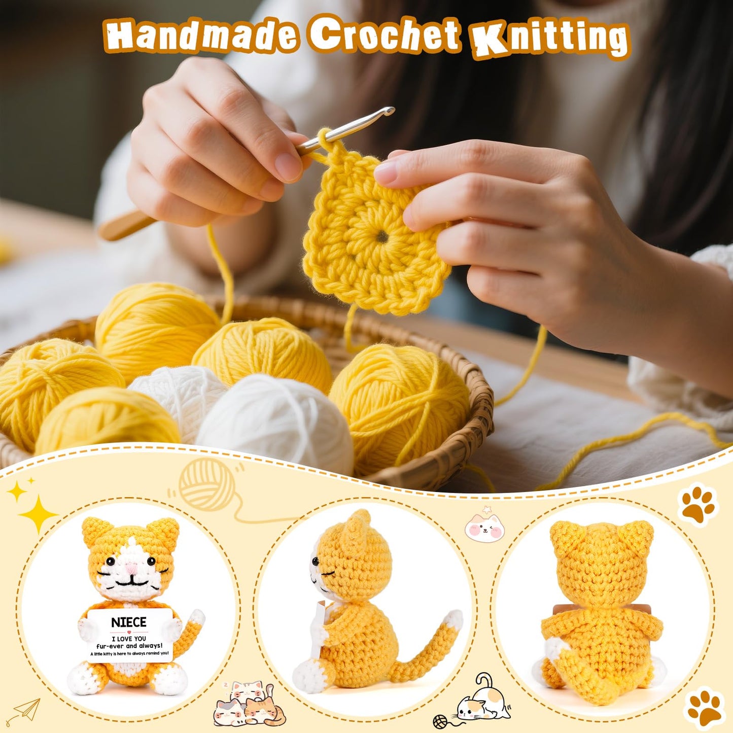 Funny Cat Mothers Day Niece Gifts from Auntie Aunt Uncle, Birthday Graduation Gifts for Niece Adult Kid Teen, Mini Cute Cool Stuff Things I Love You Presents, Small Emotional Positive Crochet Cat