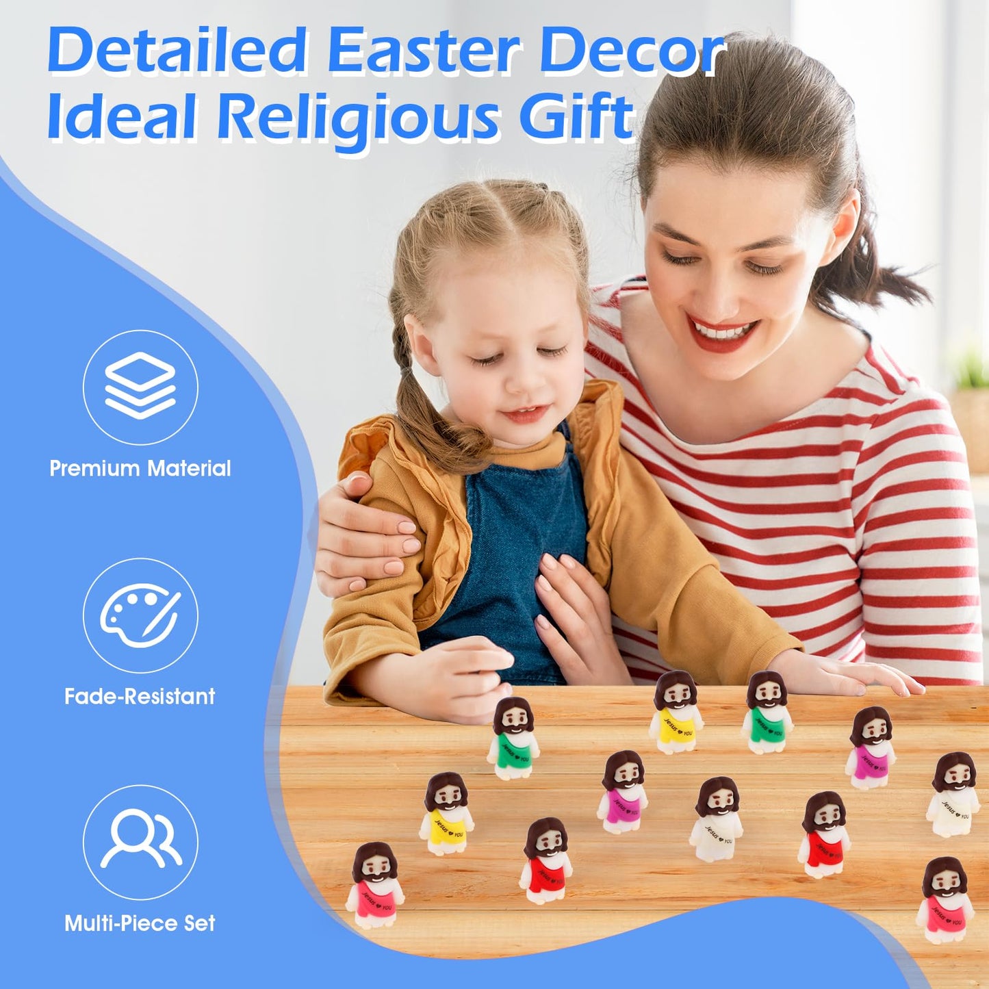 30PCS Little Jesus Figures, 10 Color Tiny Jesus Figurines in Bulk, Mini Jesus Figure Religious Gifts for Easter Egg Stuffers Fillers, Christian Valentines Gifts for Kids Women Mom (30PCS)