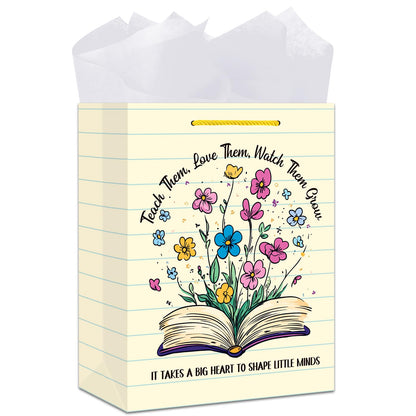GMEMNOV Teacher Appreciation Gift Bag - 13" Large Teacher Gift Bag with Tissue Paper Thank You Teachers Paper Bags End of Year Teachers Retirement Gifts for Teachers Women Men
