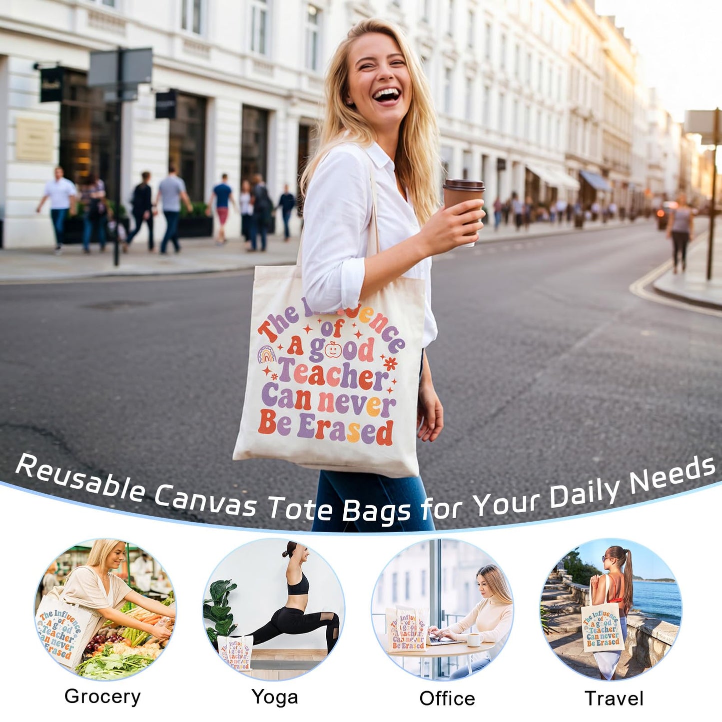 TYL&TYS Teacher Appreciation Gifts Bags for Women, 3 Pack Teacher Tote Bags Reusable Canvas Bag Graduation Thanksgiving Birthday Gift