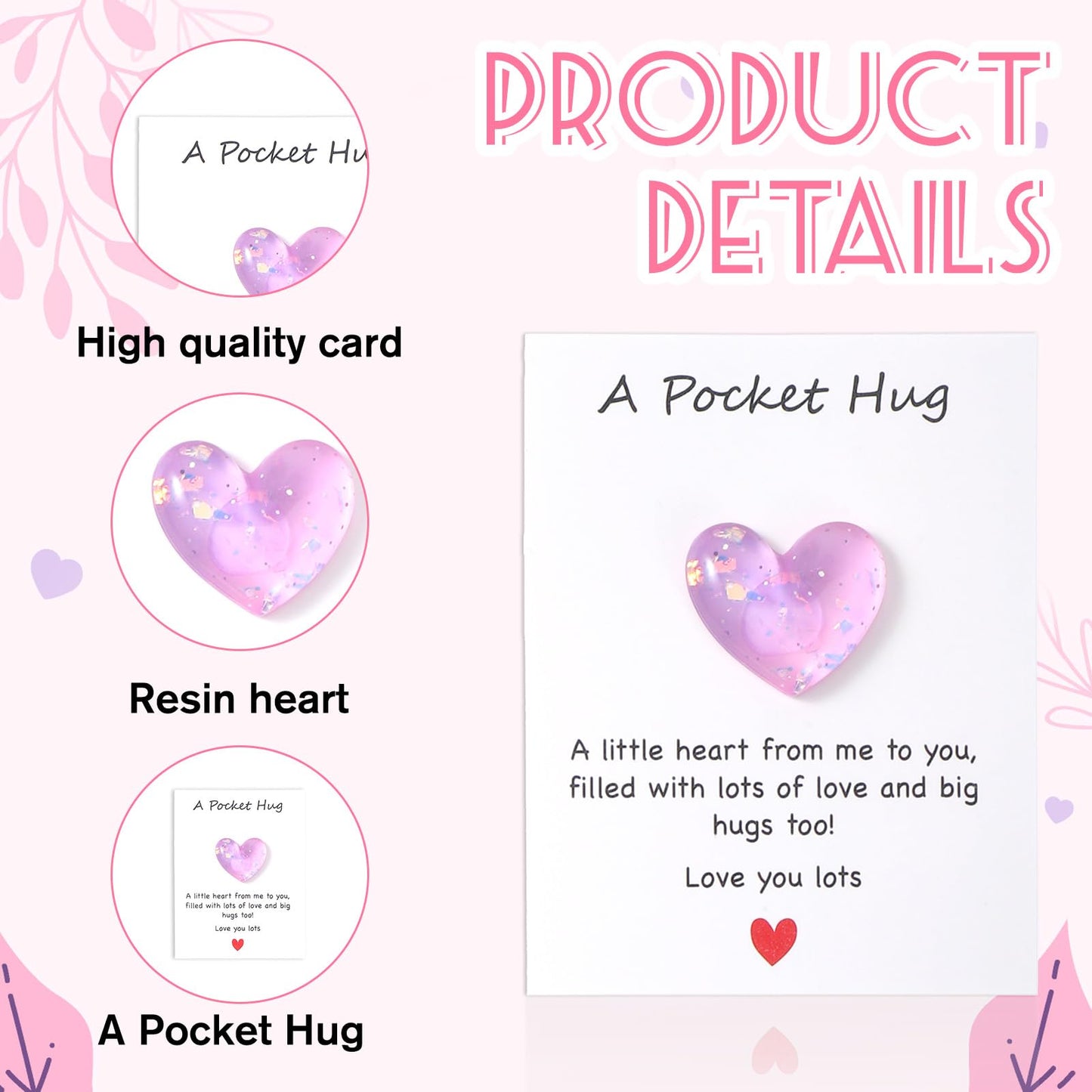 Tucnoeu 8 Pcs Pocket Hug Heart Greeting Cards, Little Heart Pocket Hug Card,Gift for Valentines Day, Keepsake Exchange Relationship Cards for Colleagues, Family, Friends