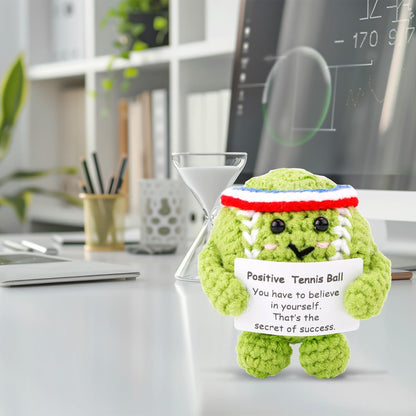 Positive Tennis Ball, Cute Funny Crochet Inspirational Tennis Ball Positive Knitted Animal Doll Crochet Toy with Positive Card for Sports Lover Friends Party Decorations