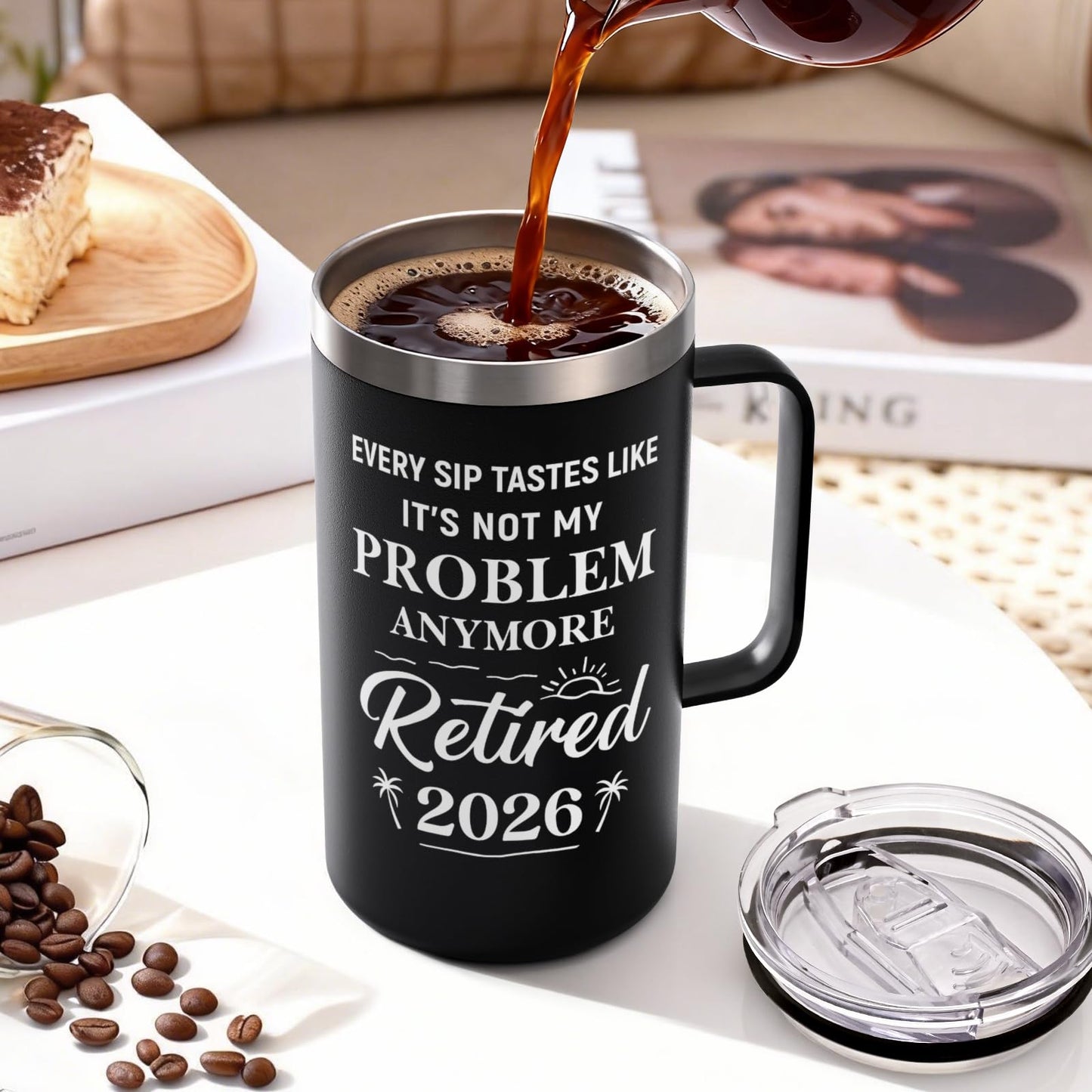 Qtencas Retirement Gifts for Men, Every Sip Tastes Like It's Not My Problem Anymore 20oz Insulated Coffee Mug, Goodbye Gift, Farewell Gifts for Men Friends Coworkers Dad Grandpa