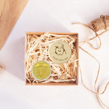 Tooth Fairy Gifts for Girls and Boys Tooth Fairy Box Coin Transparent jar with Gold Foil Reward Coins Wood Baby Keepsake Box for Lost Teeth Kids Birthday Gift (Boy style)