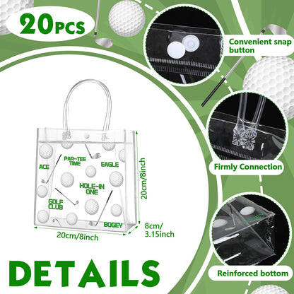 Aliceset 20 Pcs Golf Party Clear Goodie Bag with Handles Golf Snack Treat Bags for Team Masters Themed Party Game Tournament Supplies Birthday Gifts Decorations, 8 x 8 x 3.15 Inch