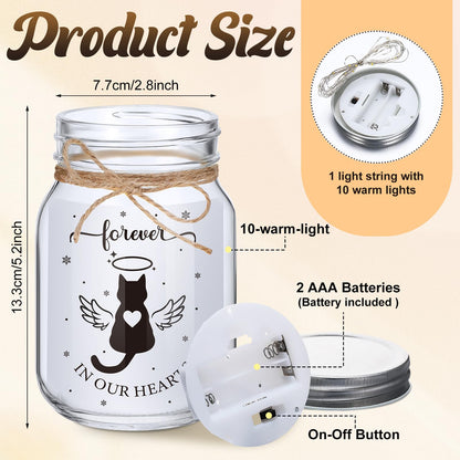 Glooglitter Cat Memorial Gifts for Loss of Cat Mason Jar Night Light Decor Pet Lover Sympathy Remembrance Gifts for Women Loss Loved Pet Bereavement Memorial Ornament