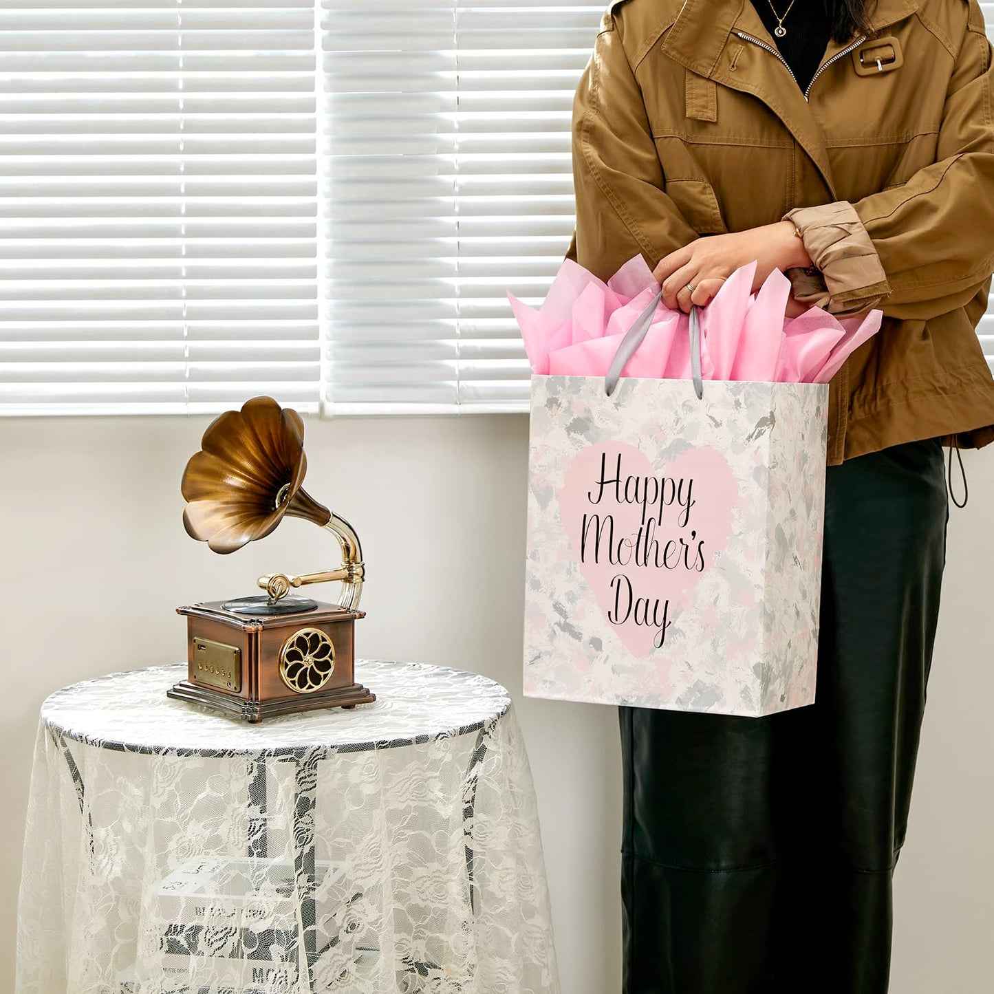 SUNCOLOR 13" Large Gift Bag with Tissue Paper for Mother's Day