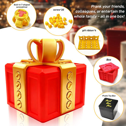 The Annoying Present, Annoying Gift Box with Screws, Take Apart Box to Get Gift, Funny Prank Gag Gift for Christmas (Red)