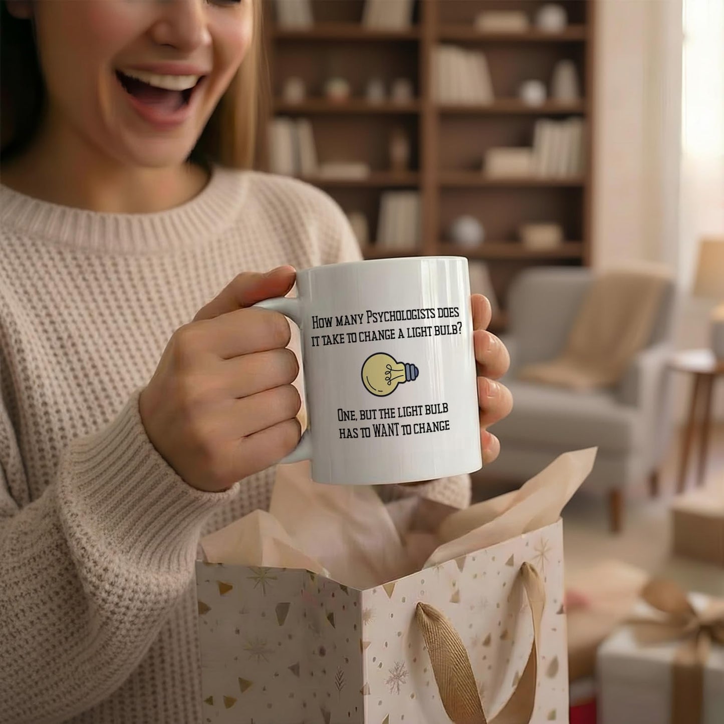 Casitika Psychology Gifts. 11 oz White Ceramic Psychologist Coffee Mug. Funny Psychiatrist or Psychologists Light Bulb Joke.