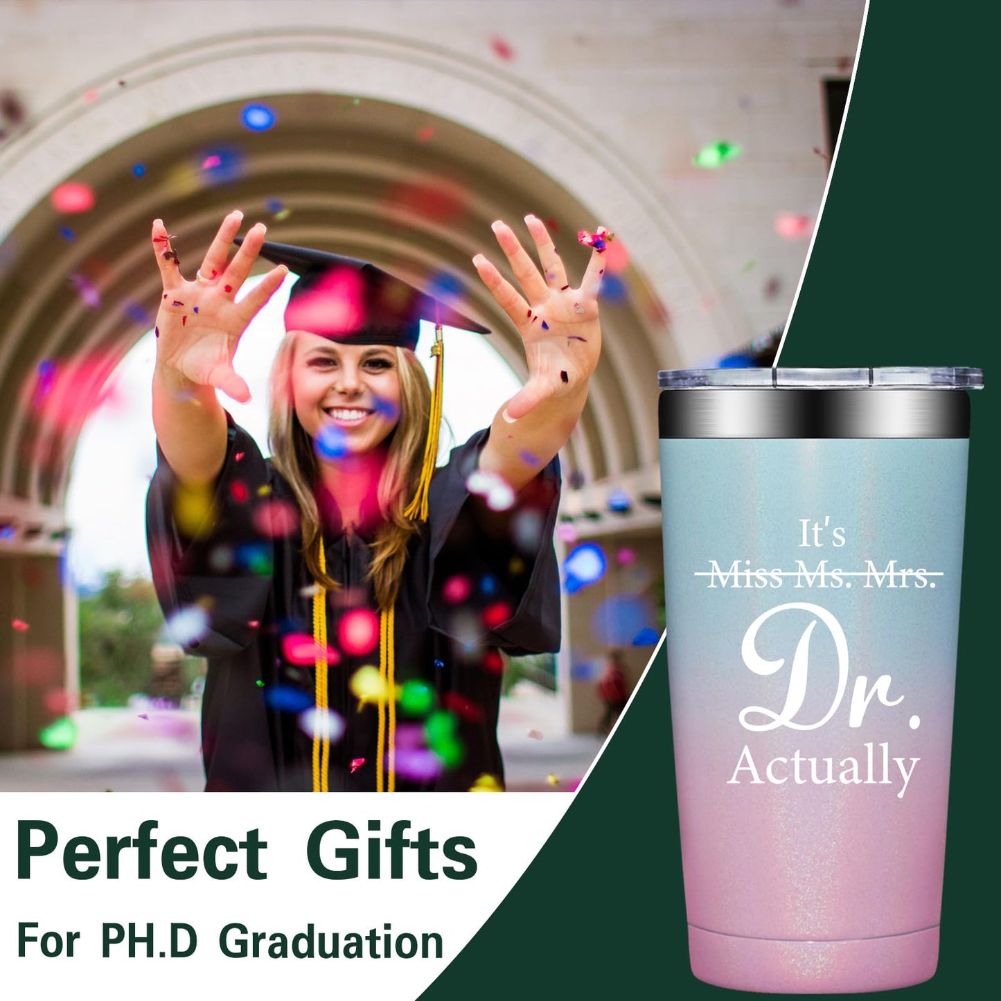 Grifarny Doctors Day Gifts - Ph.D. Gifts for Women - Ph.D. Graduation Gift for Her - Graduate Gift for Phd, Medical School Students, Doctors, Physician MD - It's Miss Ms Mrs Dr Actually Tumbler