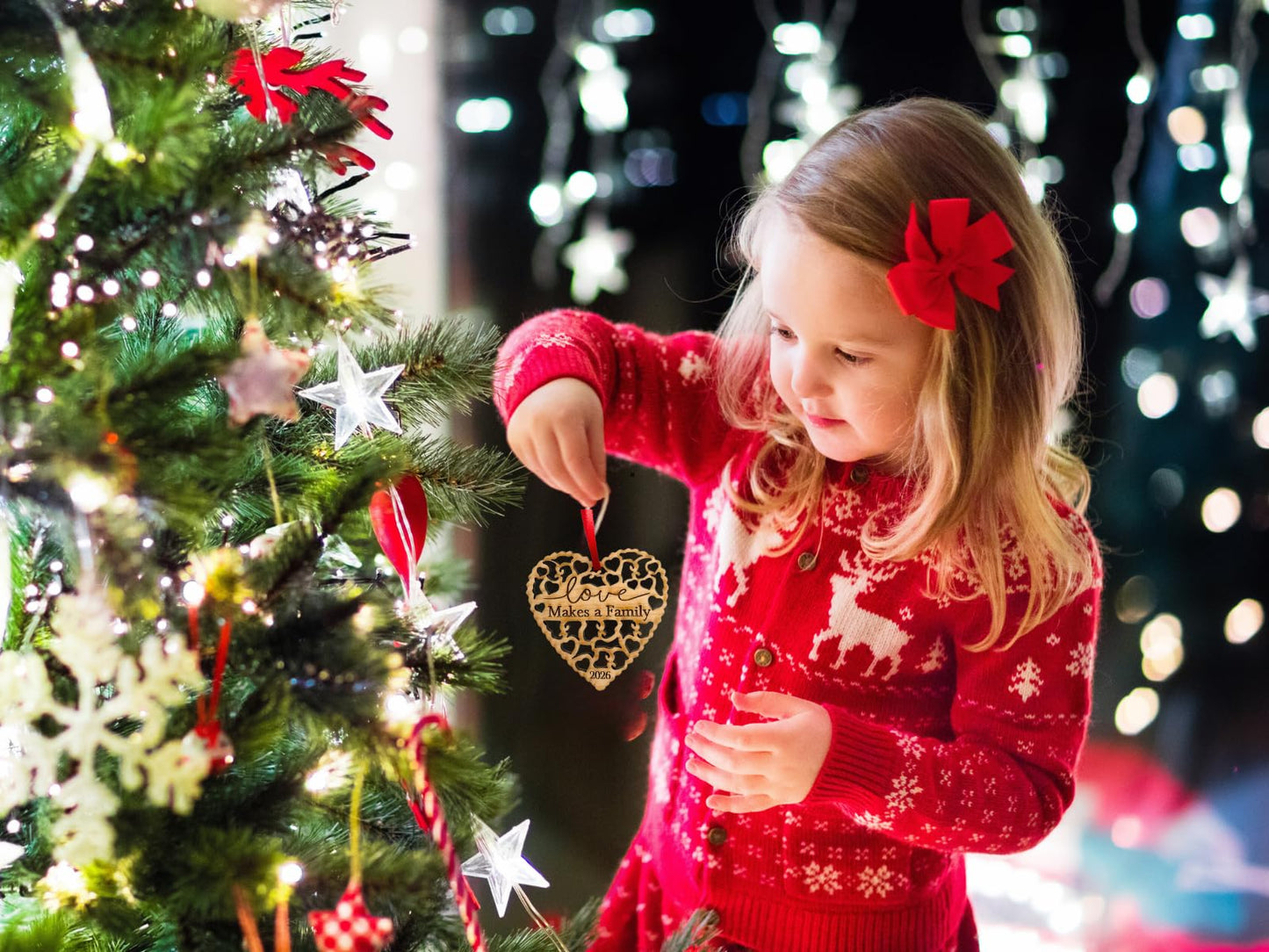 2026 Adoption Ornament in Laser Cut Wood - Love Makes A Family - Gotcha Day Gift, Great for Family or Blended Ideas, Comes in a Gift Box