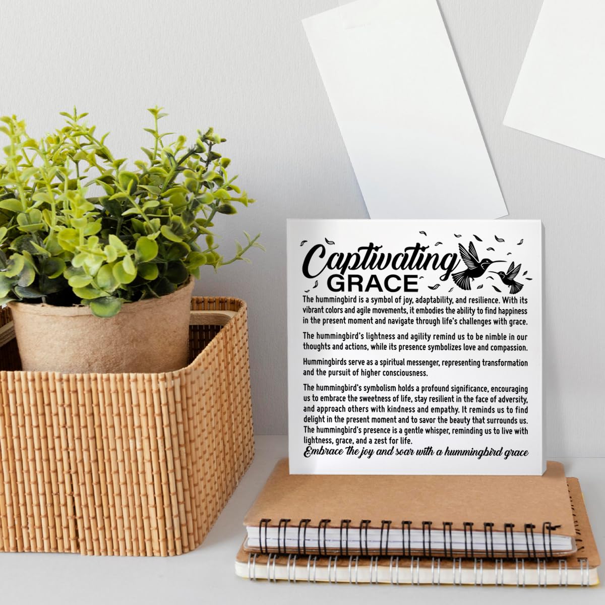 Inspirational Gift for Women Men Teen, Motivational Gift for Daughter Granddaughter Son Birthday Christmas Gift, Home Office Cubicle Desk Decor, Captivating Grace Hummingbird
