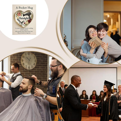 A Pocket Hugs for Hairstylists, Mini Hairdresser Tools Heart Pocket Hugs Inspirational with Greeting Card, Christmas Thank You Gift for Women Men Hairstylist (‎Style A)