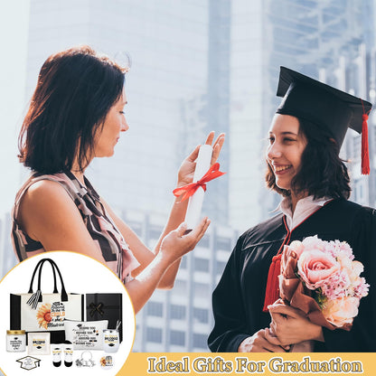 Locmeo 10 Pcs Master Degree Graduation Gifts for Women Include Tote Bag Makeup Bag Tumbler Candle Tray Socks Card Mirror Keychain and Box for Class of 2026 College Masters Graduation