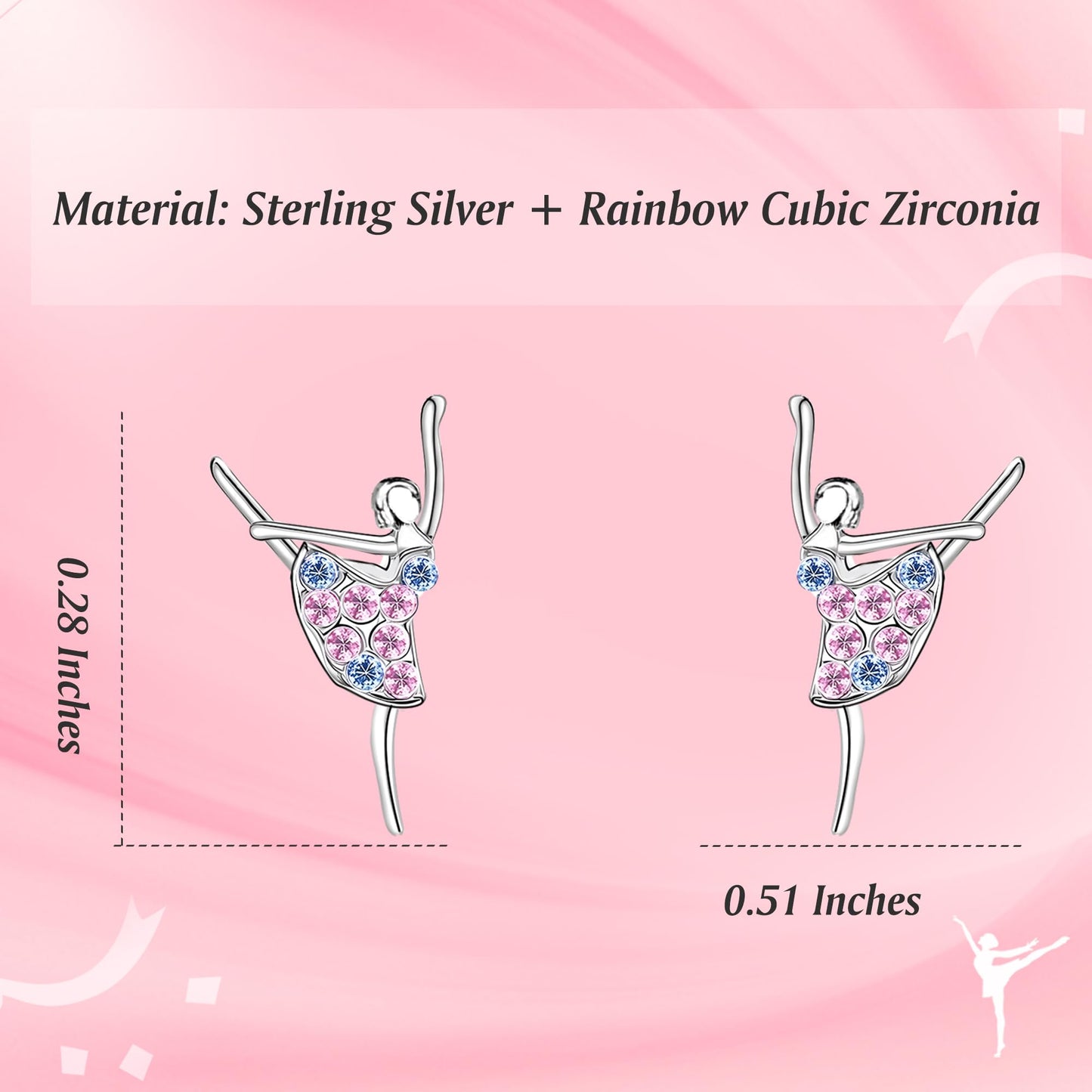 Sereney Sterling Silver Earrings for Girls, Dance Recital Gifts for Girls Jewelry as Dance Earring Dancer Accessories, Rainbow Gymnastics Earrings as Gymnastics Gifts for Girls