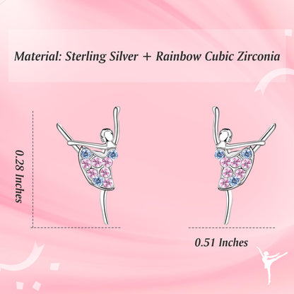 Sereney Sterling Silver Earrings for Girls, Dance Recital Gifts for Girls Jewelry as Dance Earring Dancer Accessories, Rainbow Gymnastics Earrings as Gymnastics Gifts for Girls