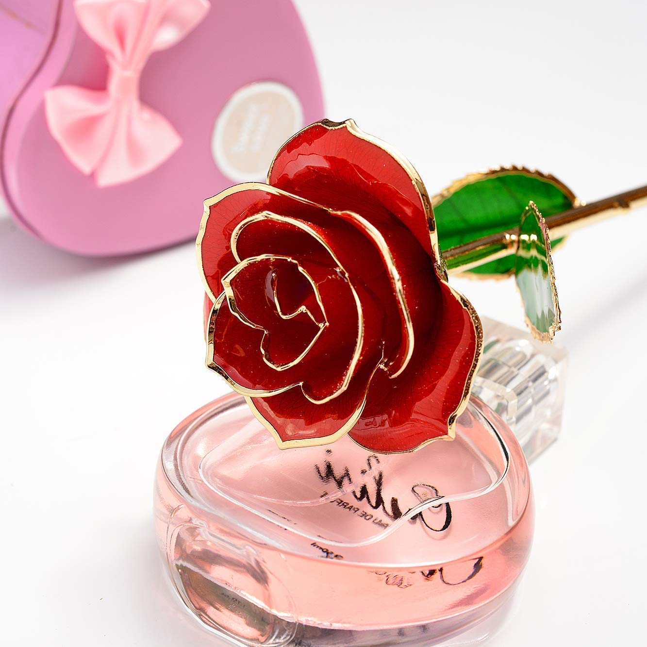 Gold Rose 24K Plated Gold Dipped Rose, Forever Preserved Red Rose Flowers with Stand,Romantic Gift for Valentine's Day and Mothers Day, Anniversary, Birthday,Gifts for Her,Wife,Girlfriend