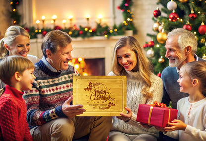 Christmas Themed Wood Cutting Board - Unique Christmas 2024 Gift For Kitchen - Decorative Christmas Serving Tray