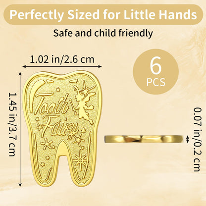 Sibba 6 PCS Tooth Fairy Coins Keepsake Kit Lost Teeth Reward Commemorative Coin with Case Zinc Alloy Dental Tooth Fairy Golden Novelty Coin Milestone Dentistry Dentist Funny Gifts Stocking Stuffers