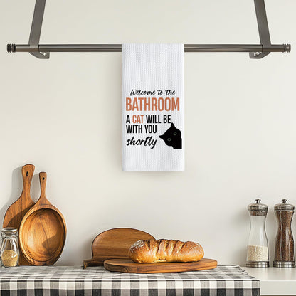 TNUW Cat Mom Gifts for Women, Funny Black Cat Hand Towels 16x24 Inch, Humorous Black Kitty Decorative Hand Towels for Bathroom Decor, Funny Bathroom Decor