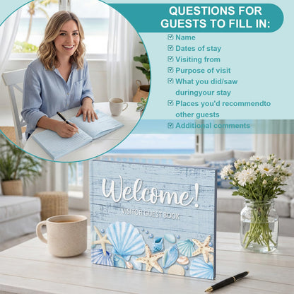 Eaasty 9 Pcs Rental House Essentials for Hosts 10 x 8 Inches 120 Pages Coastal Cabin Guest Book for Vacation Home Guesthouse Welcome Log Short Term Rentals Sign and Fridge Magnets