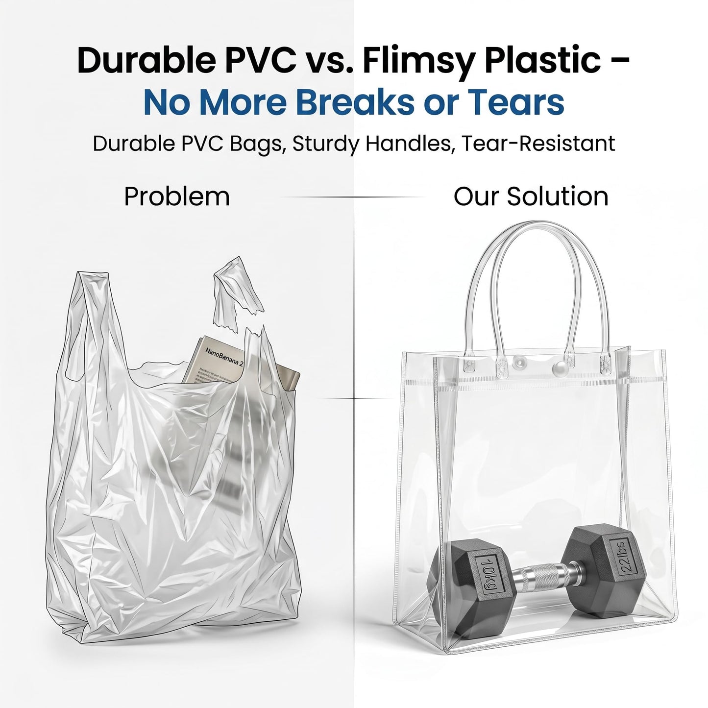 RJTLPNK 10-Pack Transparent PVC Gift Bags with Handles – Durable & Odorless Clear Plastic Bags for Wedding Favors, Birthday Parties & Corporate Events (7.87”L x 3.14”W x 7.87”H)