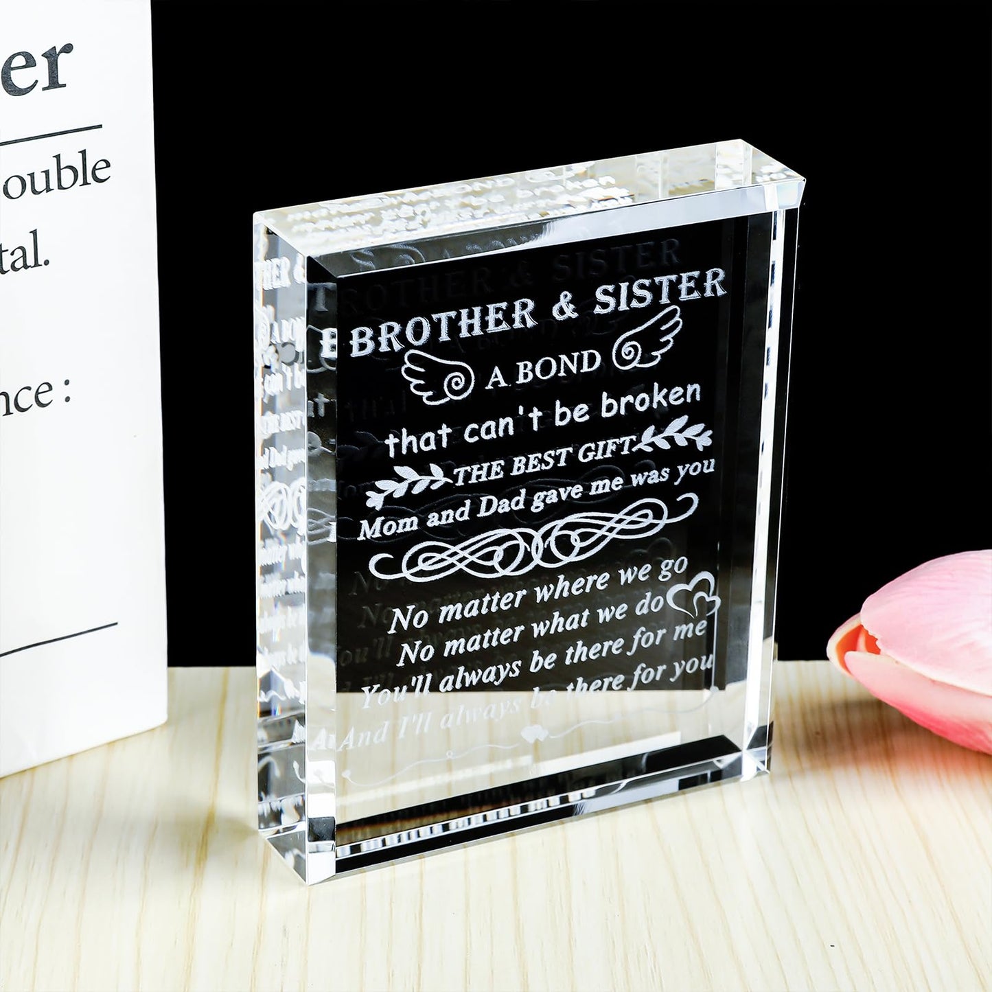 YWHL Meaningful Gifts for Brother from Sister, Laser Engraving Crystal Keepsake for Sister and Brother, Sisters Birthday Gifts from Brothers