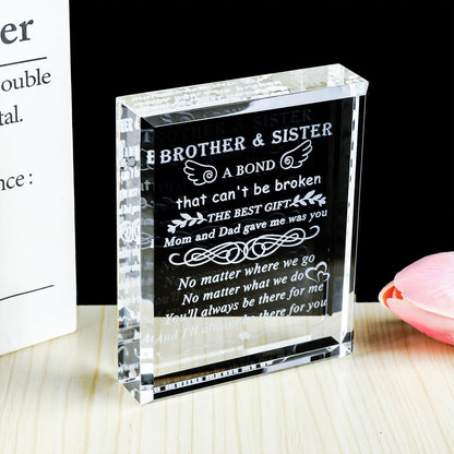 YWHL Meaningful Gifts for Brother from Sister, Laser Engraving Crystal Keepsake for Sister and Brother, Sisters Birthday Gifts from Brothers