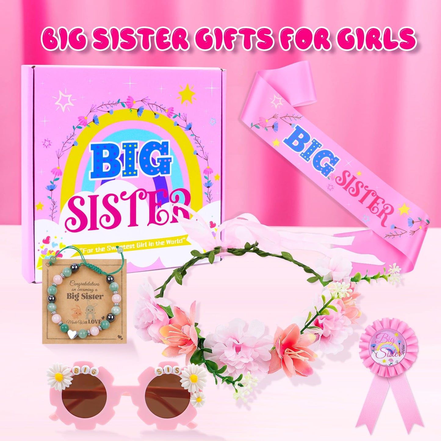 JAPDNK Big Sister Gifts for Girls, Birthday Gifts for Girls Age 1–5, Baby Girl Gift, Toddler Girl Presents, First Birthday Gift for 1 Year Old Girl, Cute Pink Presents for Little Sister
