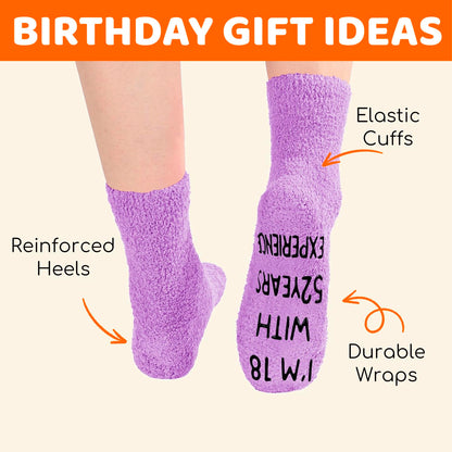 HAPPYPOP 65TH Birthday Gifts for Women - 61 62 63 64 65 66 67 68 69 70 Birthday Socks Purple