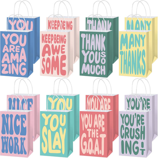 16 Pcs Thank You Gift Bags Bulk Employee Associate Appreciation Vintage Cute Paper Bags with Handle for Coworkers Staff Team Teachers Valentine's Day Gift Bag for Thank You Party Favors Supplies