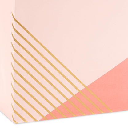 Hallmark Signature Studio 7" Medium Square Gift Bag with Tissue Paper (Coral, Blush Pink, Gold Stripes) for Valentine's Day, Birthdays, Mother's Day, Bridal Showers, Weddings, Baby Showers and More