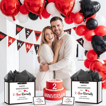 Anniversary 2 Year Gift Bag for Men Women Funny 2nd Anniversary Wedding Marriage Gift Bags with Wrapping Paper Card Second Anniversary Party Favors Decor Supplies Husband Wife Boyfriend Girlfriend