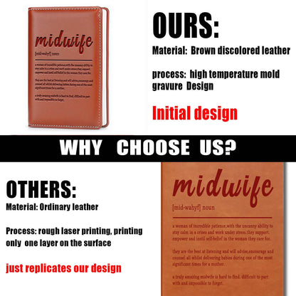 JOHSBYD Midwife Gift Midwife Definition Leather Travel Journal Notebook Midwife Appreciation Gift Thank You Notebook Gynecologist OB Doctor Gift Midwife Life Gift (Midwife Definition)