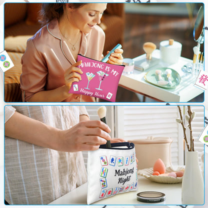 9 Pcs Mahjong Cosmetic Bag Gifts for Women Mahjong Makeup Bag Mah Jong Zippered Pouch for Lover Player Mothers Birthday Party Lucky Mah Jong Gift Coquette Accessories (Styles 1)