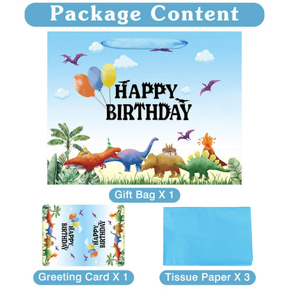 16.5" Extra Large Watercolor Dinosaur Birthday Gift Bag for Boy Kids with Card and Tissue Papers