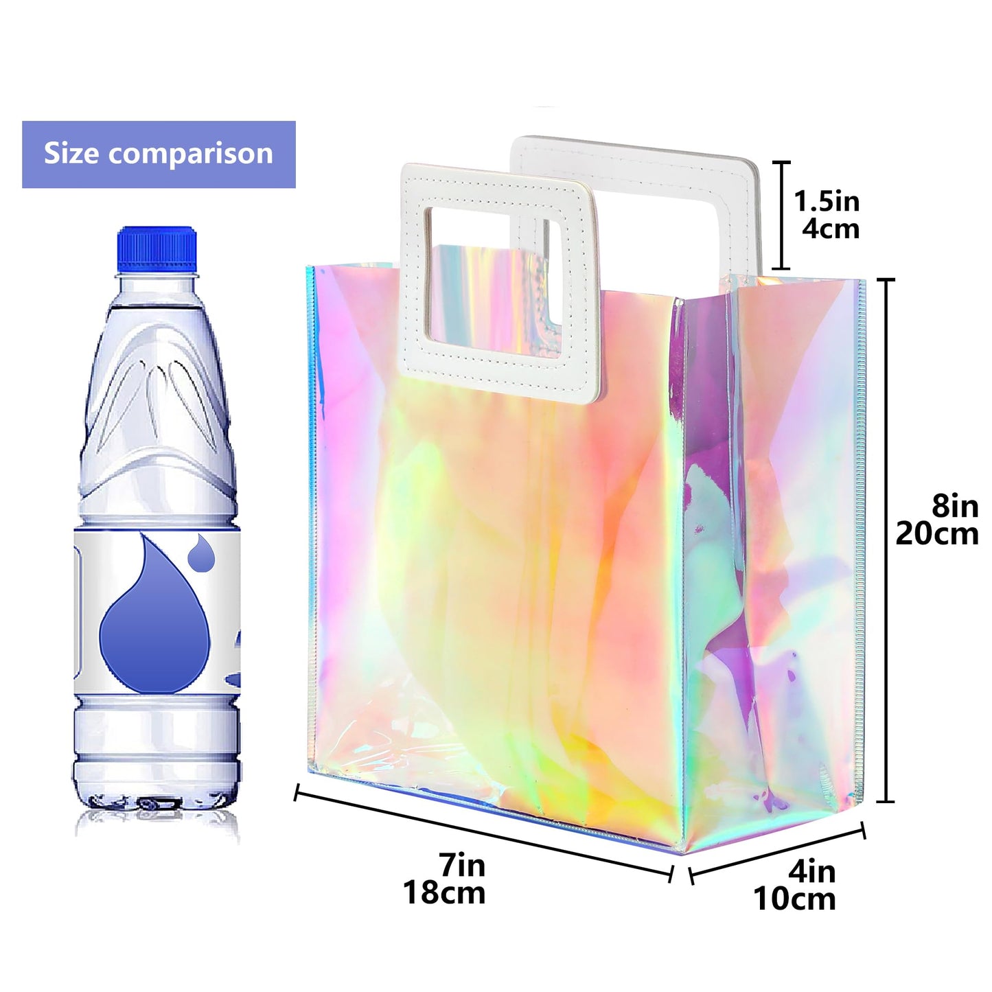 KeerxunBag 1 Pack Holographic Gift Bags with Handles & 2 Tissue Paper Sheets – Iridescent Transparent Reusable Bags for Women, Girls, Birthdays, Weddings，Yellow Gift Bag
