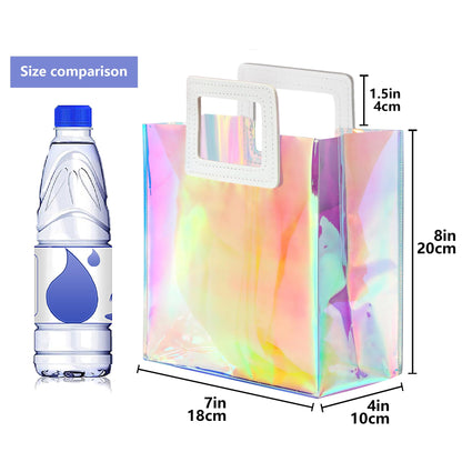 KeerxunBag 1 Pack Holographic Gift Bags with Handles & 2 Tissue Paper Sheets – Iridescent Transparent Reusable Bags for Women, Girls, Birthdays, Weddings，Yellow Gift Bag
