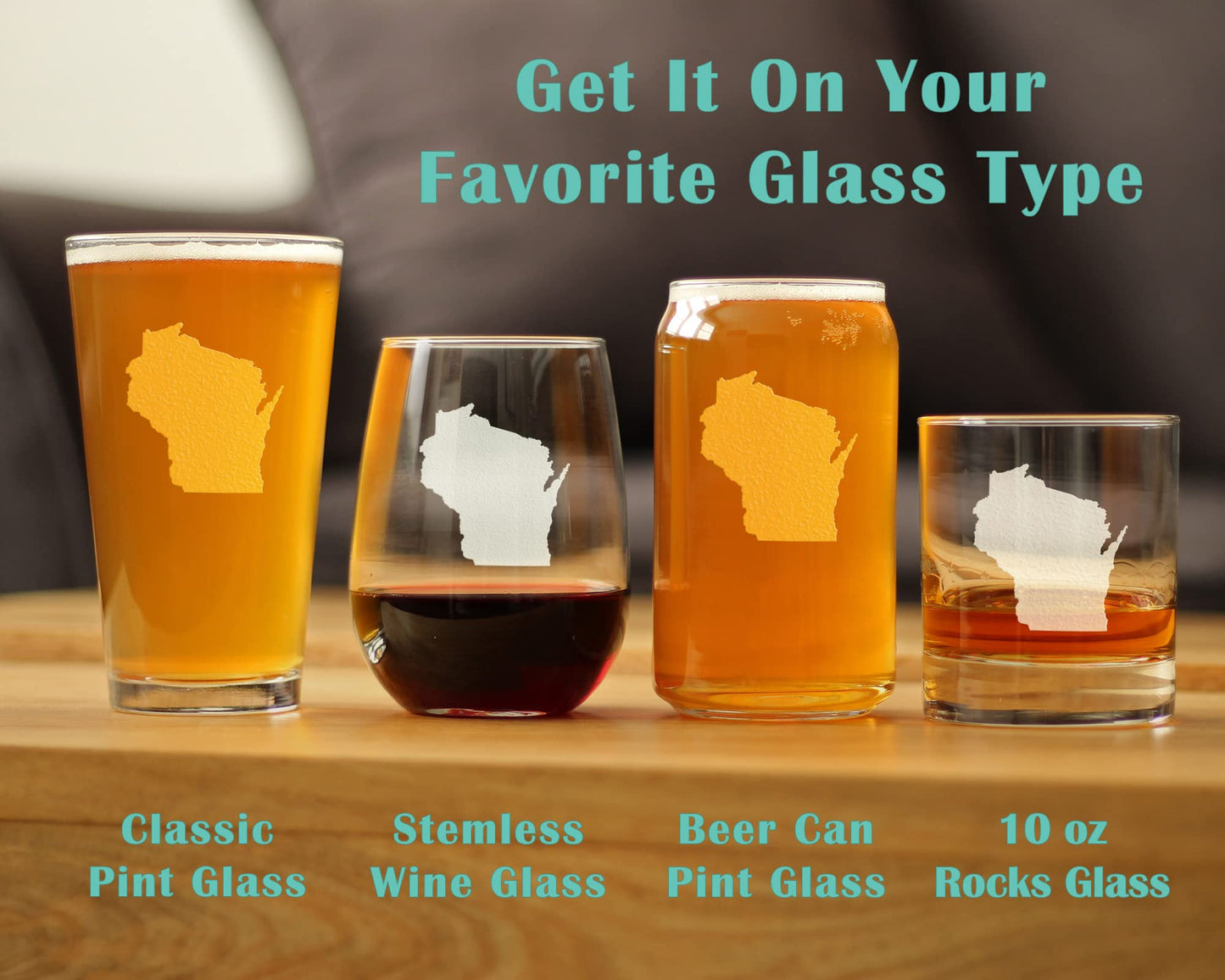 Bevvee Wisconsin State Outline Whiskey Rocks Glass - State Themed Drinking Decor and Gifts for Wisconsinite Women & Men - 10.25 Oz Whisky Tumbler Glasses