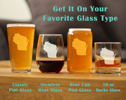 Bevvee Wisconsin State Outline Whiskey Rocks Glass - State Themed Drinking Decor and Gifts for Wisconsinite Women & Men - 10.25 Oz Whisky Tumbler Glasses
