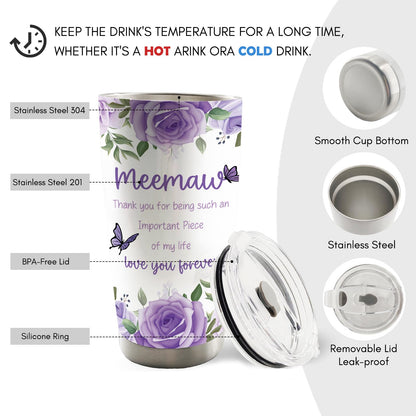 Meemaw Mothers Day Christmas Birthday Thank You Gifts Gift 20oz Travel Coffee Mug Tumbler for Grandma from Grandkids Grandchildren, Memaw Water Stainless Steel Tumbler with Lid and Straw