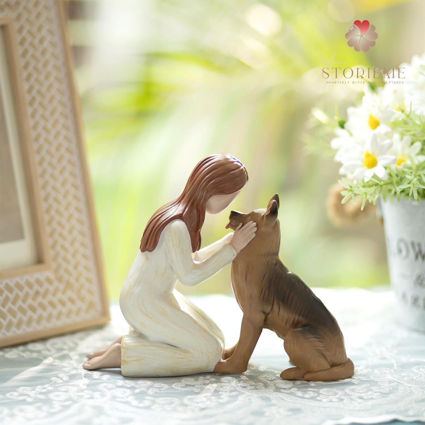 Storieme German Shepherd Gifts for Women: Pet Loss Sympathy Bereavement Remembrance Memorial Gift Angel of Friendship Black Dog Figurines for Dogs Lovers (5.4" x 4.3")