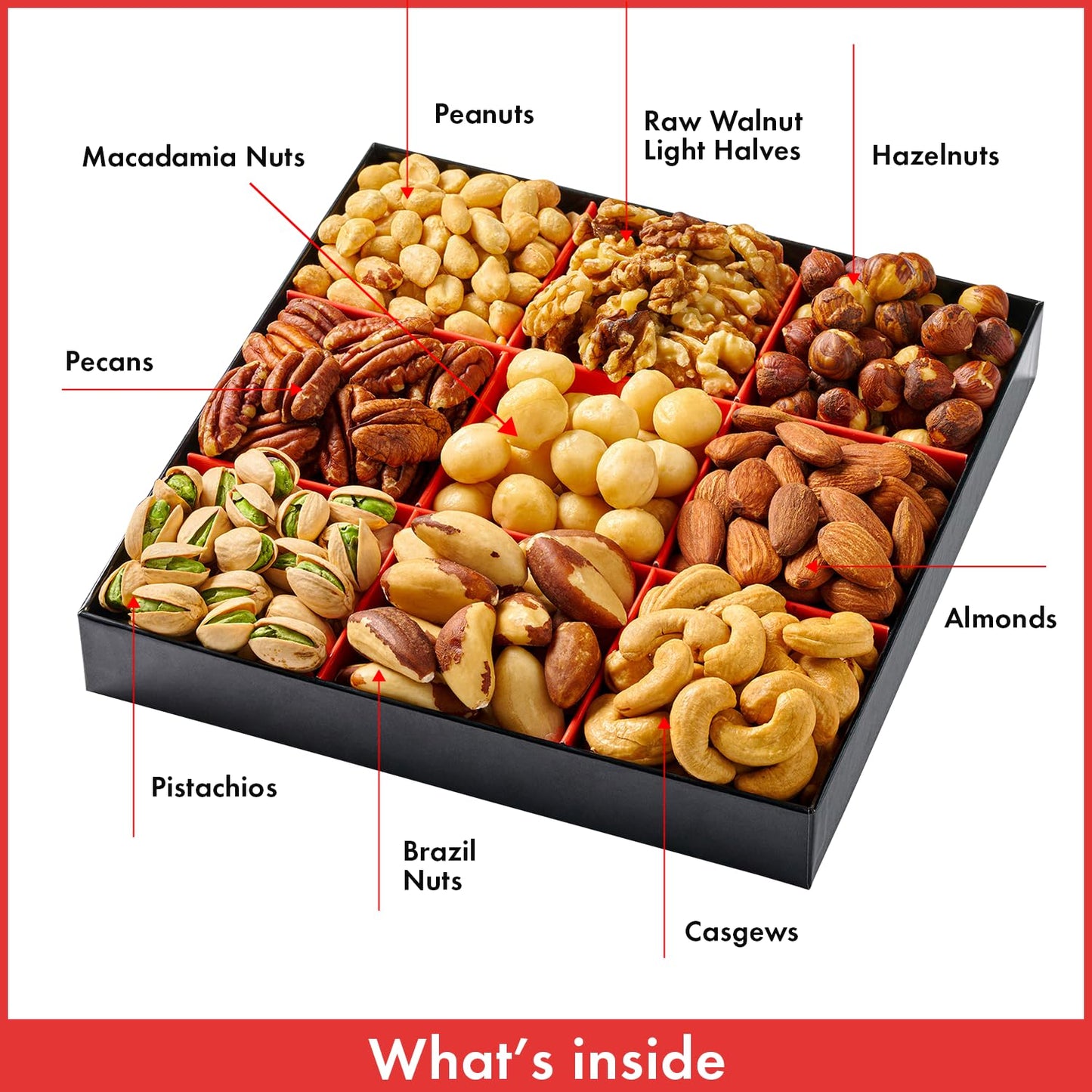 Nuts Gift Box - 9 Variety - Gourmet Nut Gift Basket - Healthy Nut Gift Tray - Holiday Premiun Gourmet Nuts