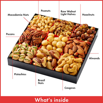 Nuts Gift Box - 9 Variety - Gourmet Nut Gift Basket - Healthy Nut Gift Tray - Holiday Premiun Gourmet Nuts