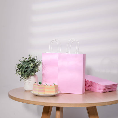 SUNCOLOR 12-Pack Pink Gift Bags with Handles, 7.9x5.12x3.15 Inches Kraft Paper Party Favor Bags for Baby Showers, Birthdays, Weddings